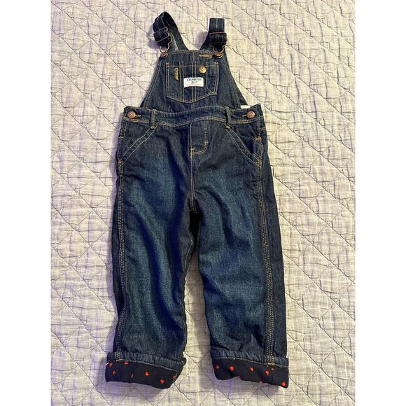 OshKosh B’gosh Denim Overalls 24M Dark Wash Heart Lined Cuffed - Picture 3 of 10